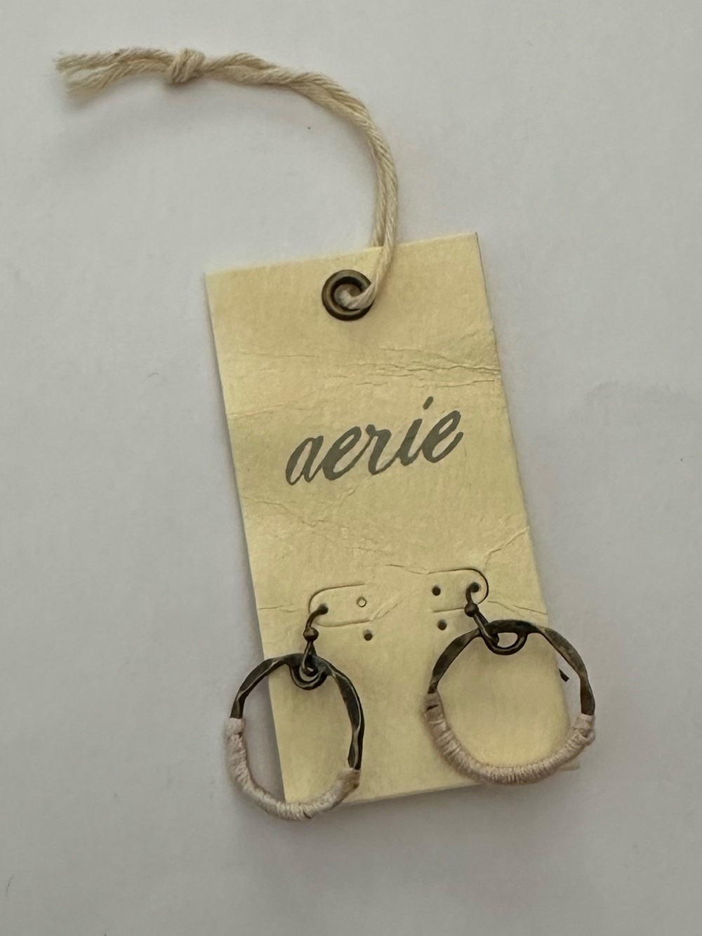 Aerie Metal & Embroidery Hoop Dangle Earrings Cream